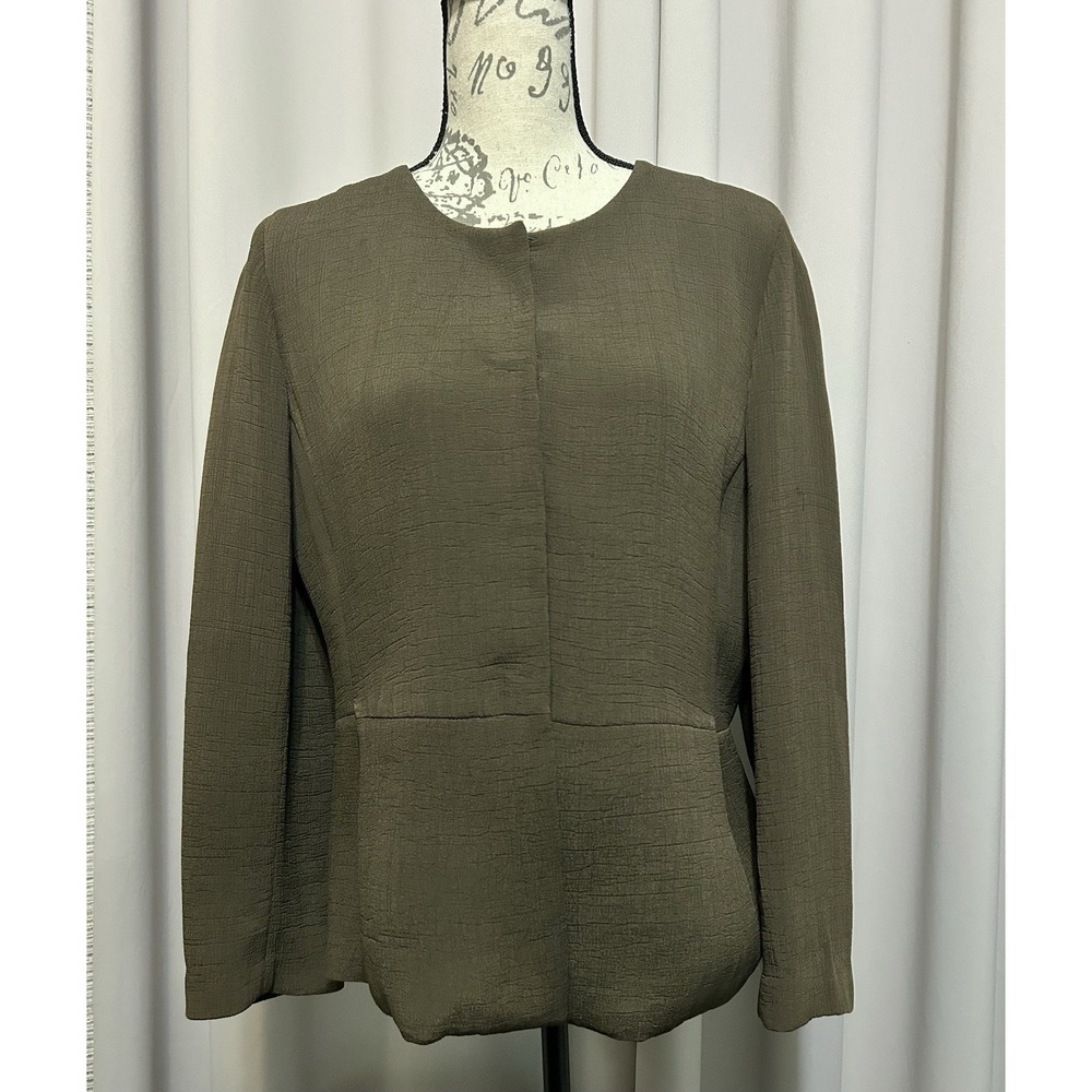 Eileen Fisher Silk Blend Olive Green Blazer Jacket S Textured